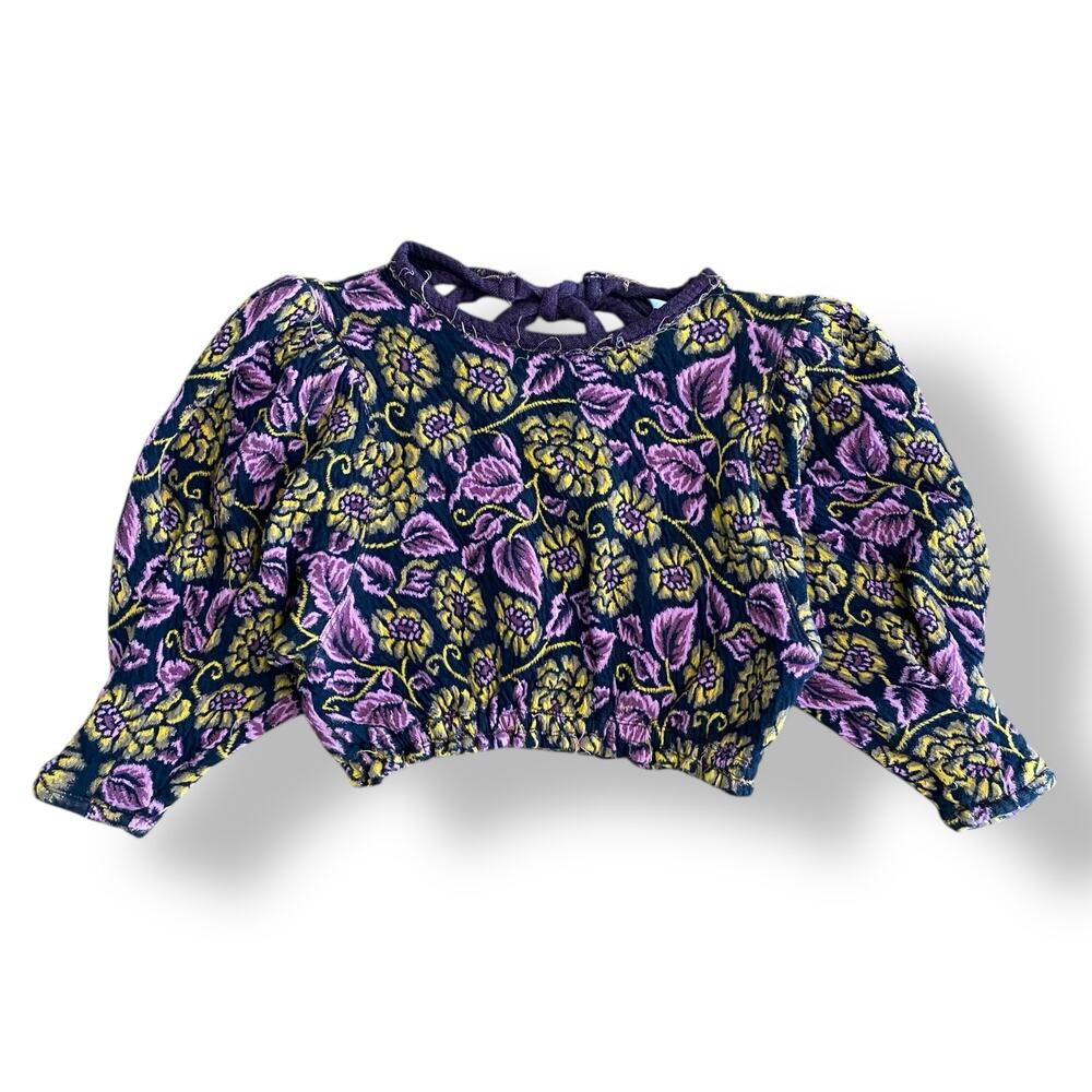 Free People No Ordinary Black Floral Reversible Top‎ Womens Size S Purple Black